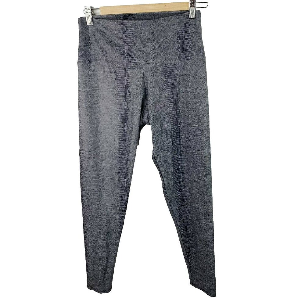 Onzie Hot Yoga Leggings Size M/L Pants Charcoal Gray Snakeskin Print Hi-Rise